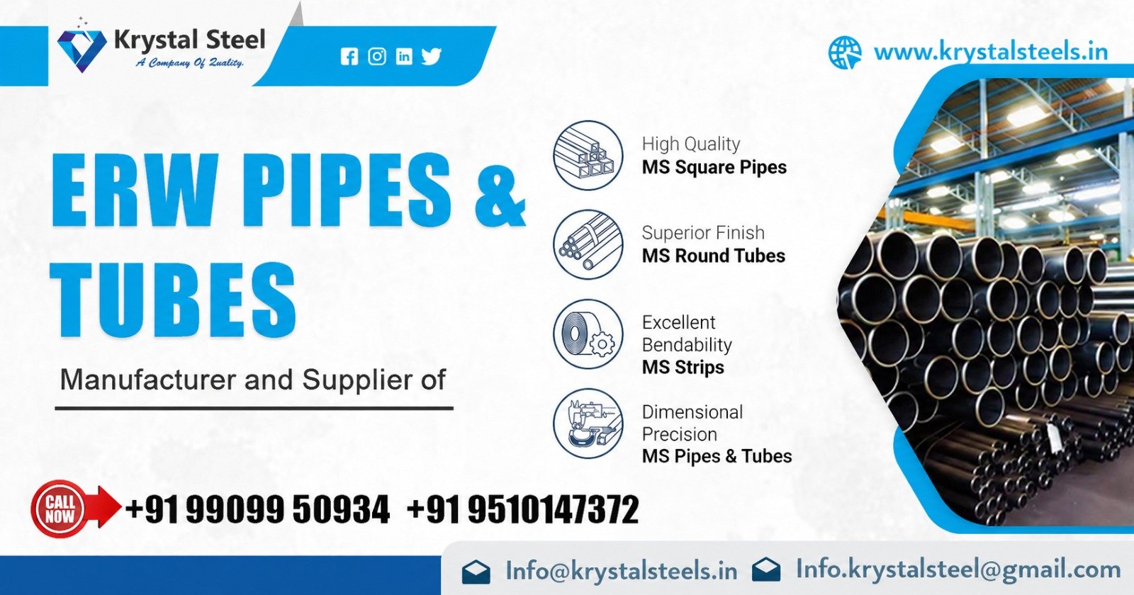 ERW Pipes And Tube At Best Price In India | Krystal Steel